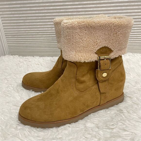 Tommy Hilfiger Soffia 2 Round Toe Tan Suede Ankle Boot faux fur lined sz 8.5M - Picture 5 of 9